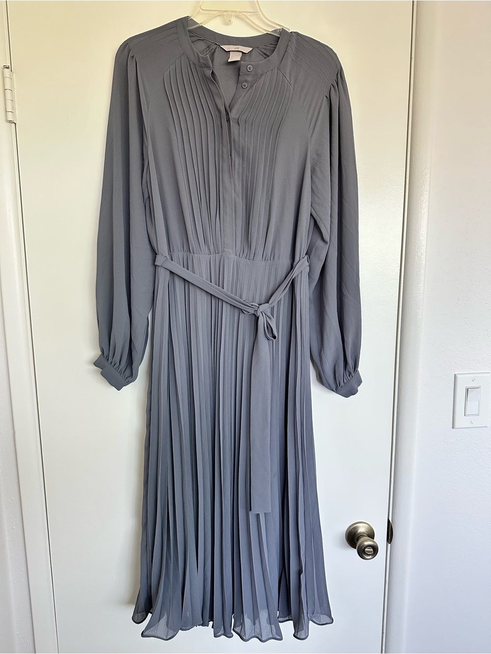 H&M Pleated Long-Sleeve Midi Dress - Slate Gray